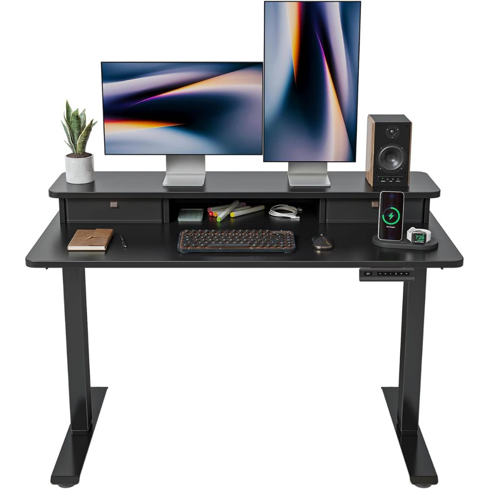 FEZIBO 48 x 24 Inch Height Adjustable Electric Standing Desk with Double Drawer – Best Standing Desk with Drawers