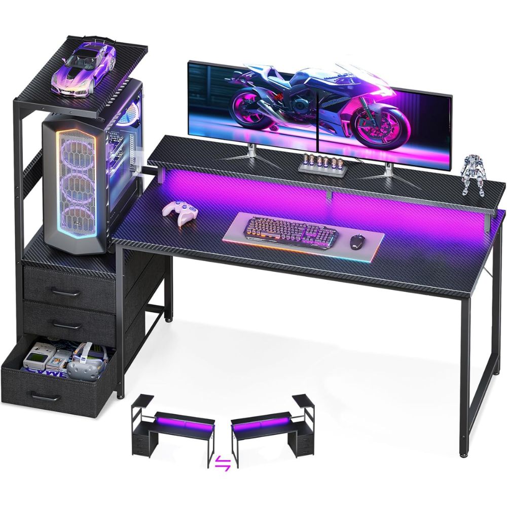 AODK 59 Inch Gaming Desk with USB Charging Ports & LED Light - Best Overall Gaming Desk
