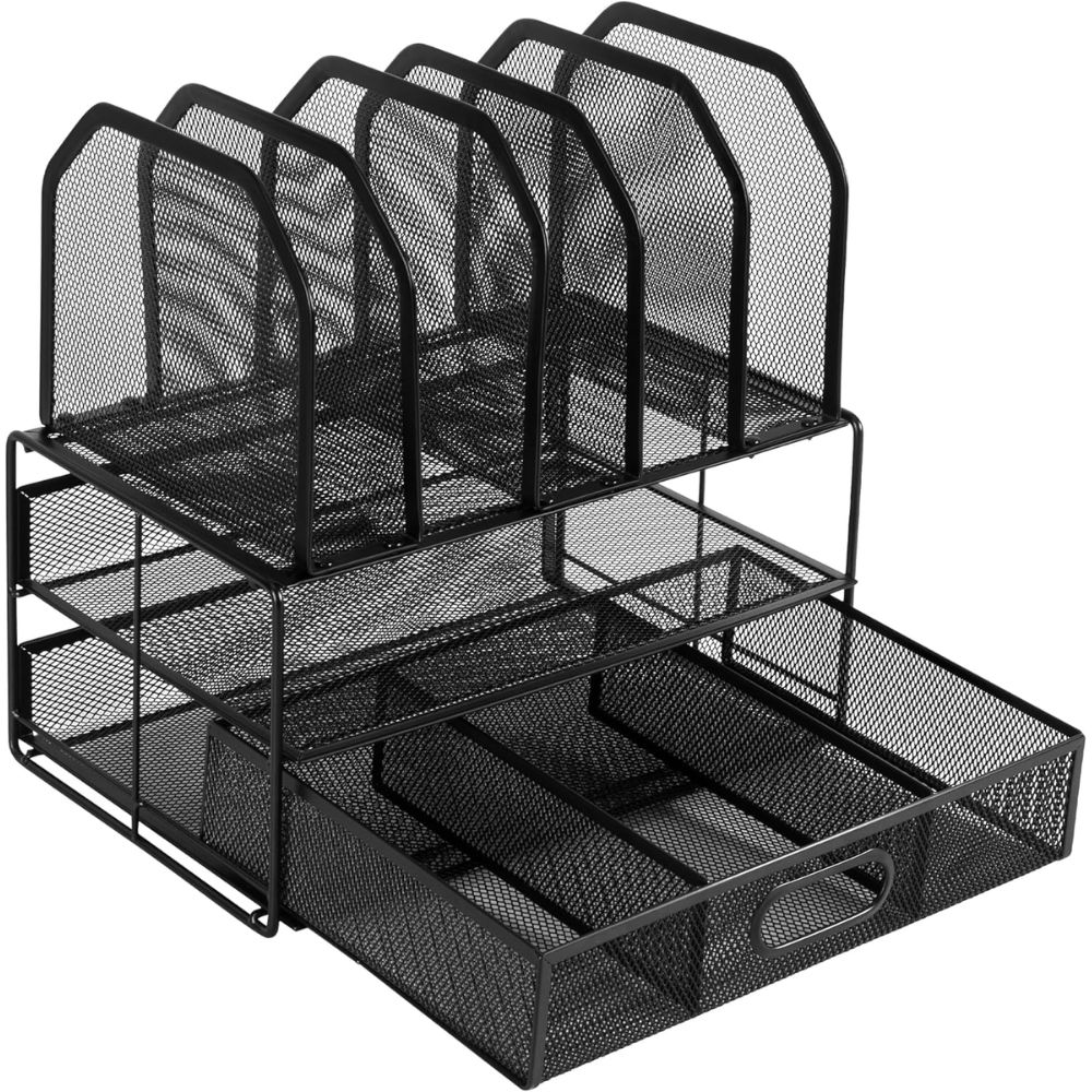 Amazon Basics Mesh Desk Organizer with Sliding Drawer - Best for Home Office