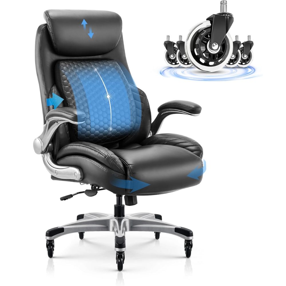 COLAMY Executive Leather Office Chair with Adjustable Lumbar Support - Best for Back Pain