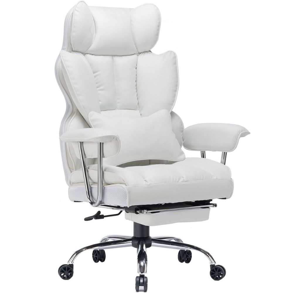 Efomao Big and Tall Leather Office Chair with Footrest - Best for Long Hours