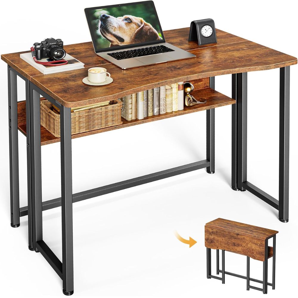 Huuger Folding Desk with Storage Shelf - Best Budget