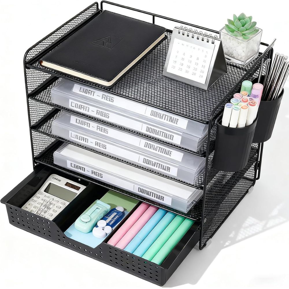 LEKETREE 5 Tier Paper Letter Tray Organizer with Drawer - Best Premium