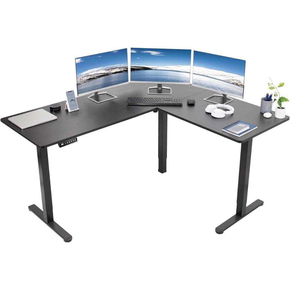 Top Best L Shaped Standing Desks for Multi-Monitor Setups | Stay Organized & Pain-Free with Large Adjustable Surfaces VIVO L-Shape Electric Standing Desk – Best Budget